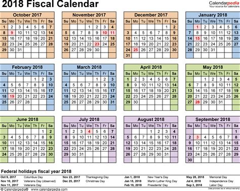 Fiscal Calendars 2018 - free printable Excel templates