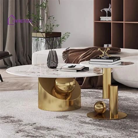 Ridhi Stainless Steel with PVD Coated Marble Top Coffee Table – LivIn ...