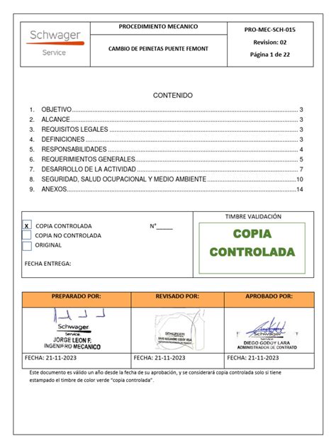 015 - Pro-Mec-Sch-015 Cambio de Peinetas Puente Femont | PDF | Residuos ...