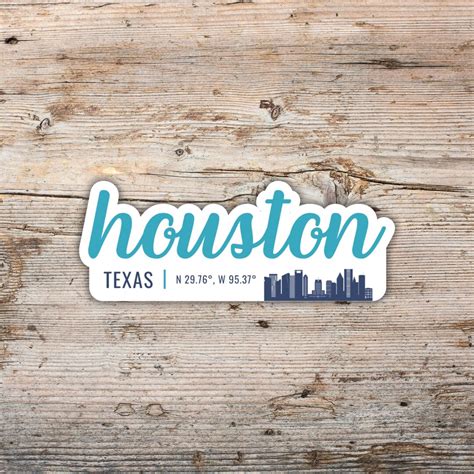 Houston Sticker, Modern Script Font With Latitude Longitude, Vinyl Decal Laptops, Water Bottles ...