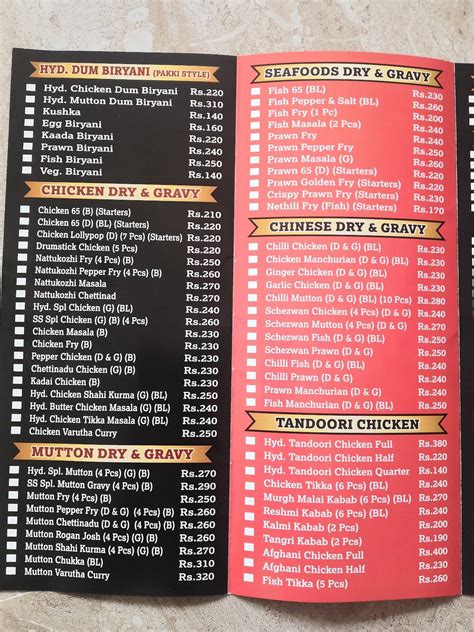 Menu at SS Hyderabad Biryani Saidapet, Chennai