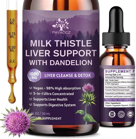 Amazon.com: (2 Pack) Milk Thistle Liquid Drops Silymarin 1000mg, Liver ...
