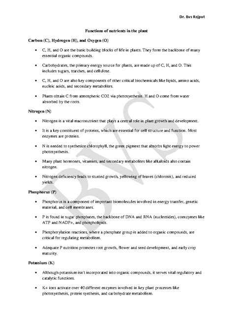 Functions of Nutrients in Plants: A Comprehensive Overview (BIO 101 ...