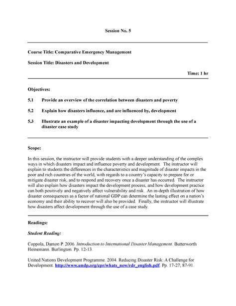 Comparative em - session 5 - disasters and development - Session No. 5 ...