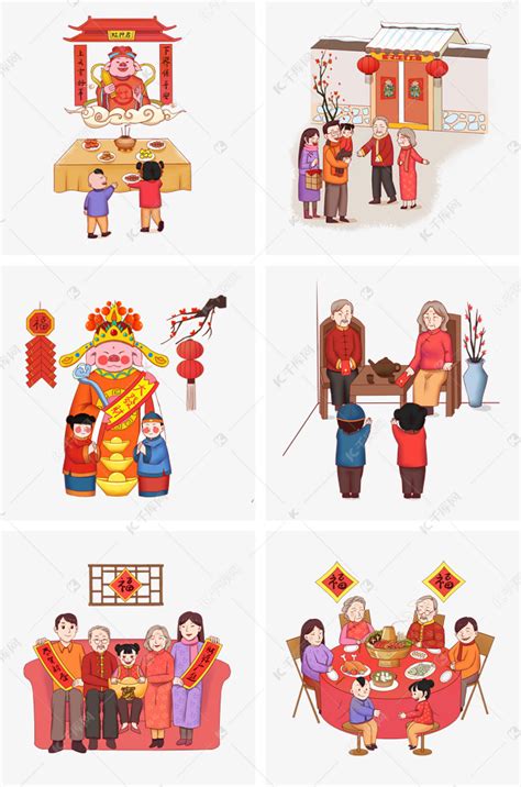 2019年春节传统习俗系列插画素材图片免费下载-千库网
