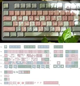 Retro Classic Rose Cherry Profile Pink Green Keycaps for Mechanical ...
