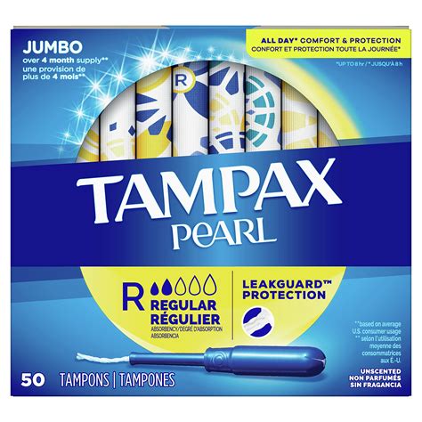 Tampax Pearl Tampons Regular Absorbency with BPA-Free Plastic ...