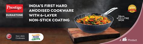 Prestige Durastone Hard Anodised 6 Layer Non-Stick Wok, (28 cm, 3.5 ...