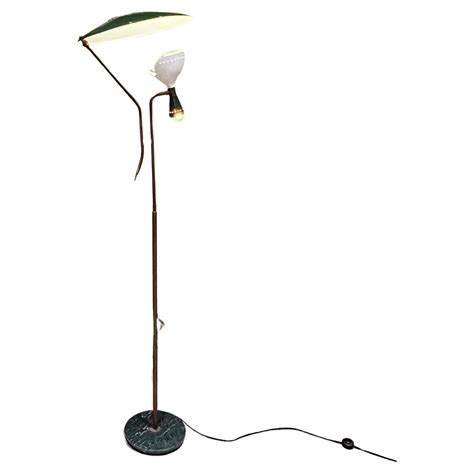 1950s Stilnovo Green Floor Lamp Marble and Brass Italy For Sale at 1stDibs