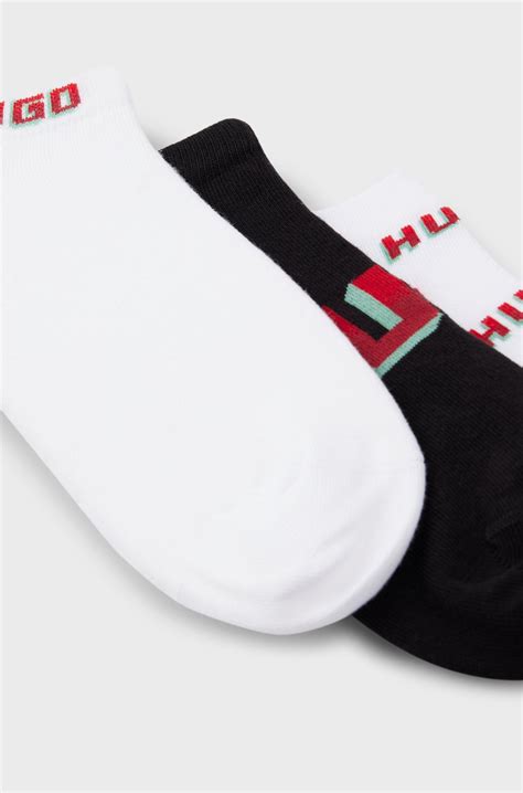 HUGO - Three-pack of cotton-blend ankle socks with logos