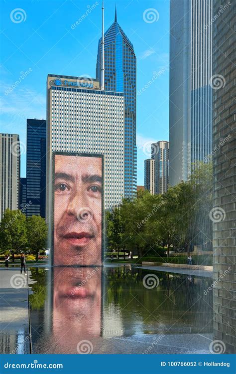 The Jaume Plensa`s Crown Fountain in Millennium Park, Chicago ...