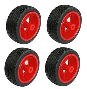 Super Debug 65mm Rubber Tyre BO Wheel for BO Motors Pack of 4- Red ...