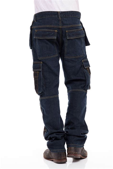 Buy Men's Denim Cordura Fit Work Dungaree Pants Carpenter Workwear Mens ...