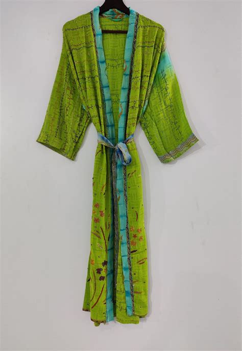 Buy Crepe Silk Kimono Robe, Silk Sari Kimono, Nightwear Robe Indian ...