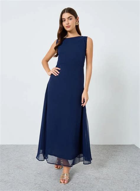 Maxim Creation Navy Blue Floral Print Chiffon Maxi Dress for Women ...