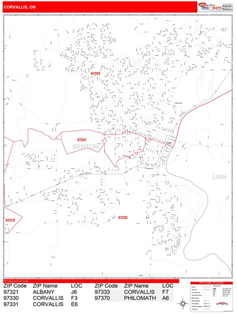 Corvallis Oregon Zip Code Wall Map (Red Line Style) by MarketMAPS ...