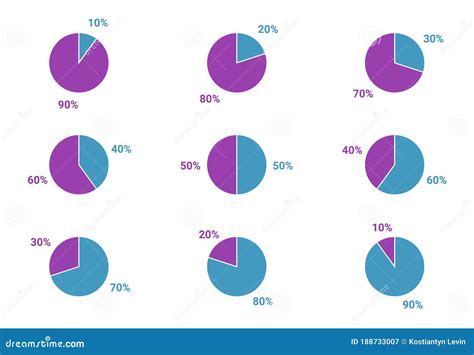 Set of Pie Charts Percentage. Pie Graph Diagram, Circle Round Chart ...