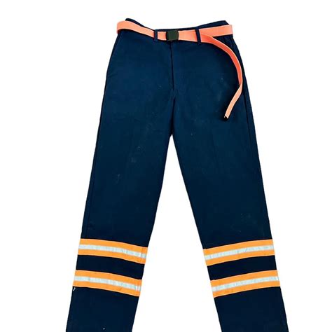 Men's Navy and Orange Trousers | Depop