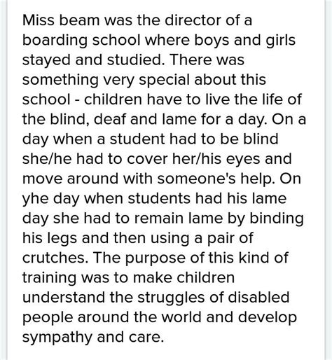 Character sketch of miss beam as a short note - Brainly.in