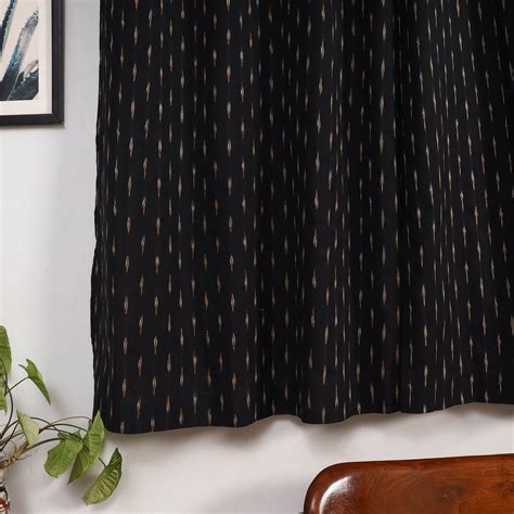 Black Cotton Window Pochampally Ikat Curtain (5 x 3 Feet) (Single Piece)
