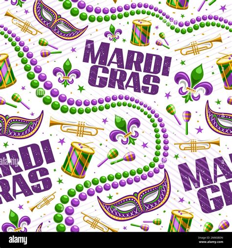 Vector Mardi Gras seamless pattern, repeat background with ...