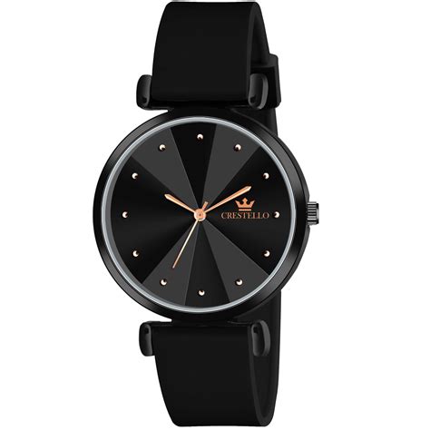 Buy CRESTELLO Black Silicone Strap Analog Wrist Watch for Women (Black ...