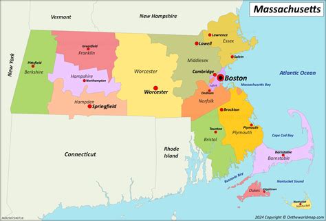 Map of Counties and County Seats in Massachusetts - List of Counties ...
