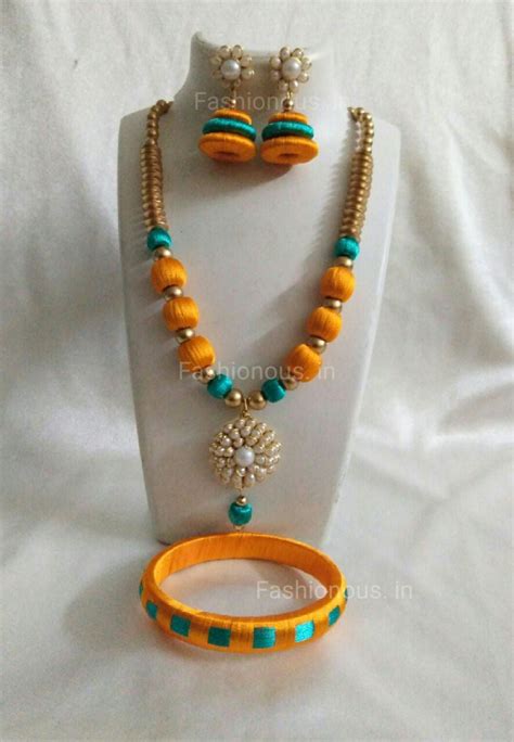 Yellow and Green Silk Thread Jewellery Set – Fashionous
