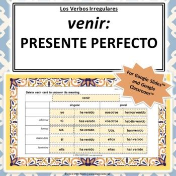 Venir (Present Perfect) Conjugation | Spanish Irregular Verbs | Google ...