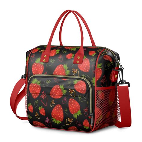 Strawberry Lover's Insulated Tote Bag - Extra Large Leakproof Cooler Lunch Box with Shoulder ...