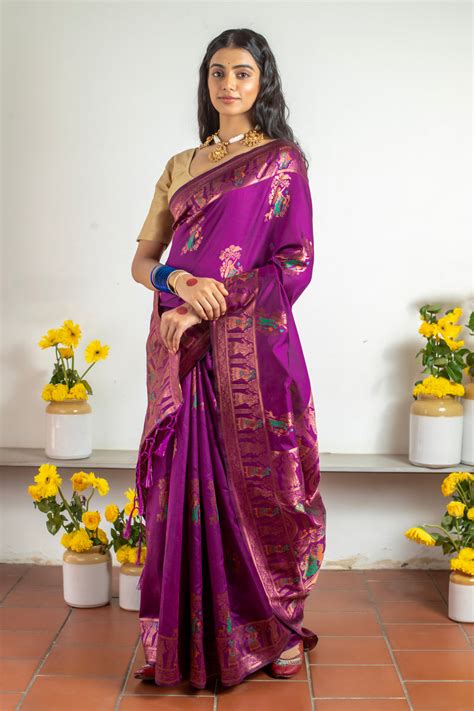 MEENAKARI: Wine Banarasi Silk Saree – stylefables