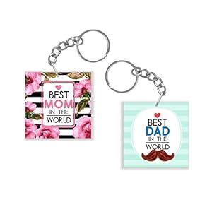 TheYaYaCafe Best Mom Dad in The World Couple Parents Keychain (Blue ...