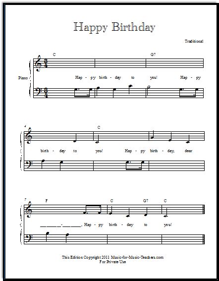 Happy Birthday to You Free Sheet Music Printable PDFs
