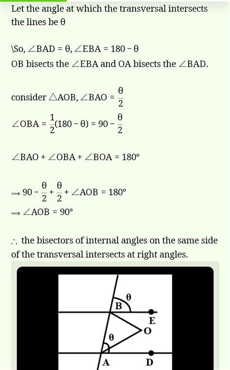 If two parallel lines are cut by a transversal, then the bisectors of ...