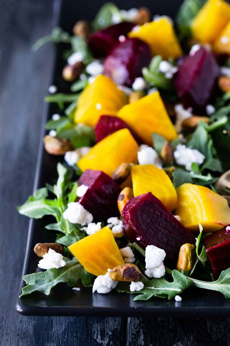 Easy Roasted Beet Salad with Goat Cheese, Arugula and Pistachios ...