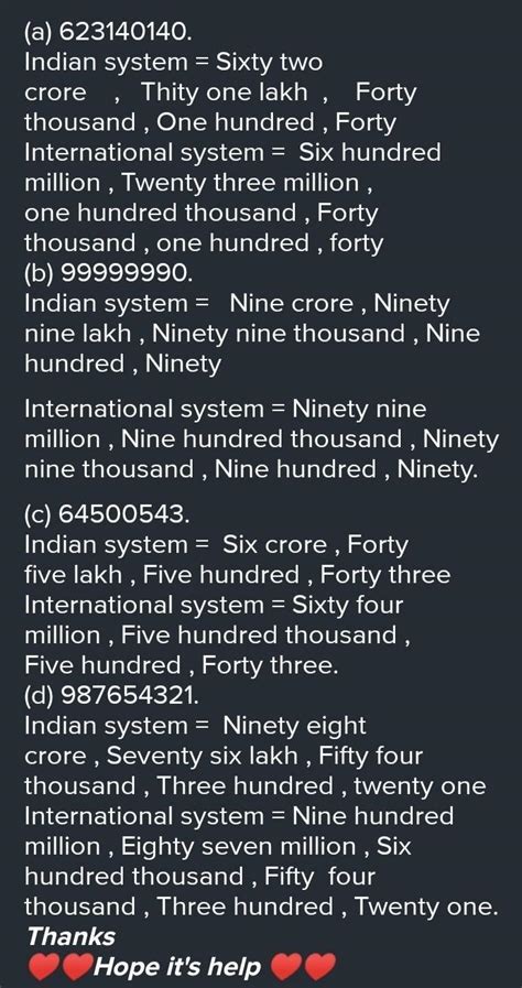 1. Write number names names according to the Indian and international ...