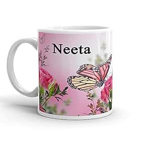 Buy VRANTIKAR Neeta Name Pink Flower & Butterfly Printed Mug Gift for ...