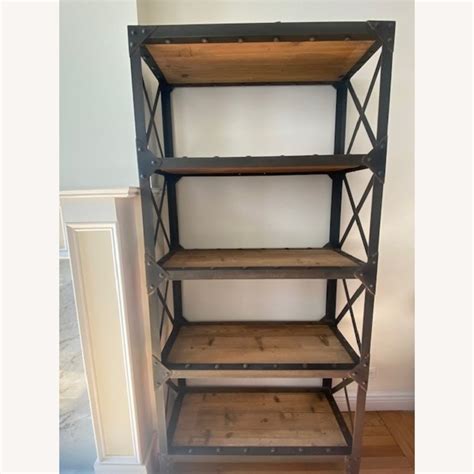 ABC Store Wood, Metal Shelf With Side X pattern - AptDeco