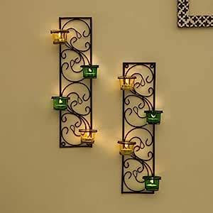 Buy Homesake® Wall Candle Sconce Set of 2 Wrought Iron Candle Holder ...