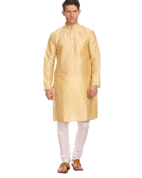 Buy Gold WINTAGE Long Kurta with Mandarin Collar | AJIO