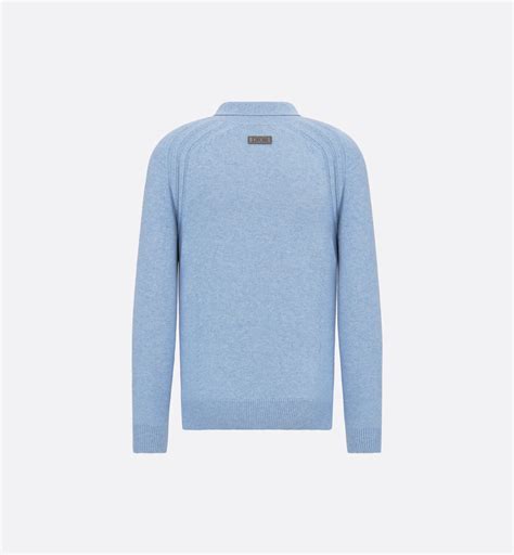 Dior Icons Long-Sleeved Polo Shirt Blue Cashmere Jersey | DIOR