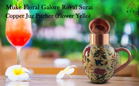 MUKE Floral Galore Royal Surai Design Copper Jug Pitcher, Storage and ...