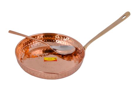 Pure Copper Fry Pan Tadka Pan | Fry Pan with Serving Spoon | 1000 Ml ...