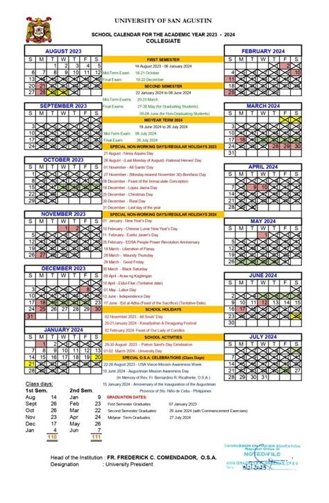 SCHOOL CALENDAR, AY 2023-2024 - UNIVERSITY OF SAN AGUSTIN