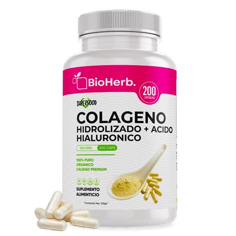 Colageno Hidrolizado + Acido Hialuronico (200 Capsulas 500mg) Para 100 ...