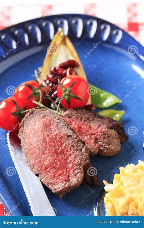 Roast Beef, Scrambled Eggs and Vegetables Stock Photo - Image of ...