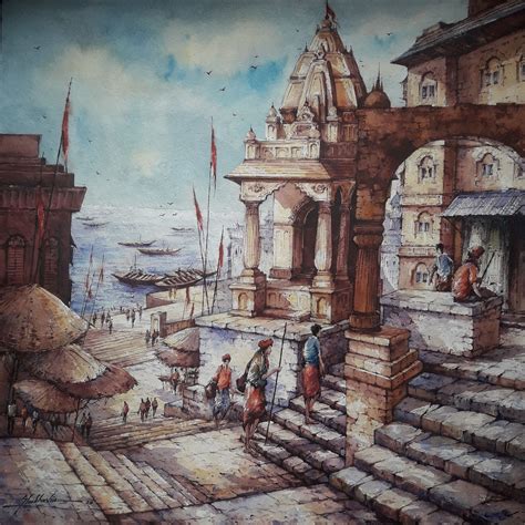 Buy Painting Banaras Ghat-1 Artwork No 16594 by Indian Artist ...