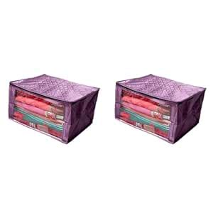 Kuber Industries Quilted Satin Saree Cover Set|Zipper Closer With ...