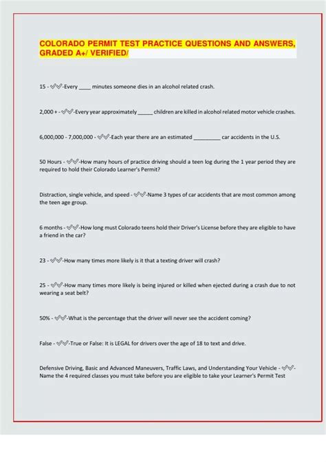 COLORADO PERMIT TEST PRACTICE QUESTIONS AND ANSWERS, GRADED A+ ...
