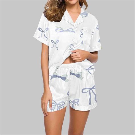 Amidoa Short Sleeve Women Pajama Sets Cute Print V-Neck Pajama Sets ...